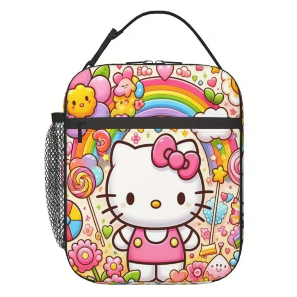 Cute Hello Kitty Insulated Lunch Bag Rainbow Lunch Tote, Reusable Thermal Cooler